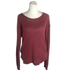 Sweet Lilac waffle knit mauve open back knit top Sz Large